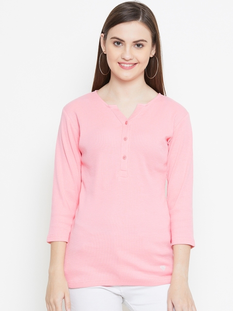 

Monte Carlo Women Pink Ribbed Round Neck T-shirt