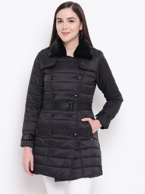 

Monte Carlo Women Black Solid Double-Breasted Padded Jacket