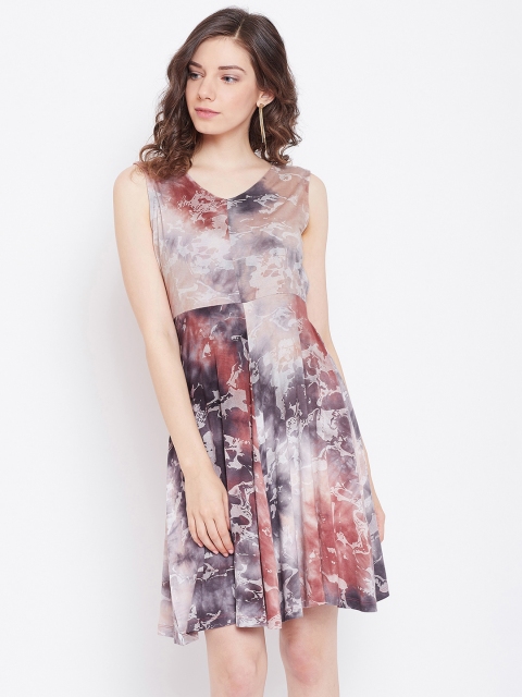 

Monte Carlo Women Printed Brown & Grey Fit and Flare Dress