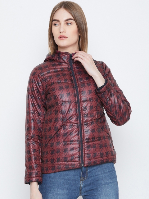 

Monte Carlo Women Maroon & Black Printed Hooded Padded Hooded Jacket