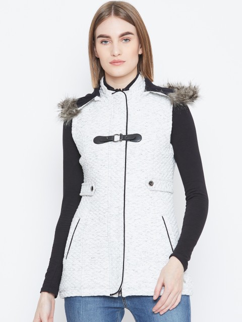 

Monte Carlo Women White Solid Parka Jacket with Detachable Hood