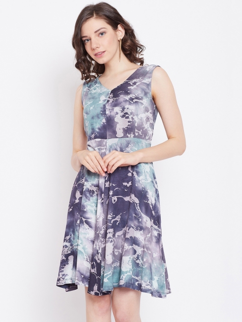 

Monte Carlo Women Blue Printed Fit and Flare Dress