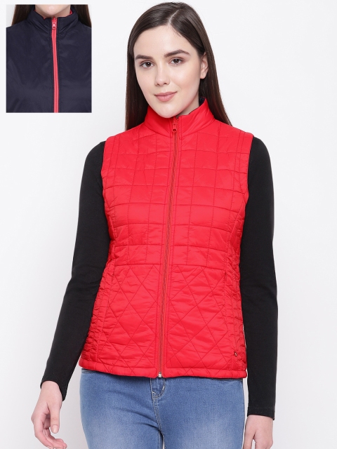 

Monte Carlo Women Red & Navy Blue Reversible Solid Padded Jacket with Pouch