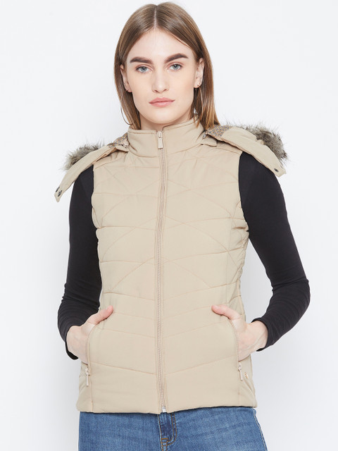 

Monte Carlo Women Beige Solid Parka Jacket with Detachable Hood