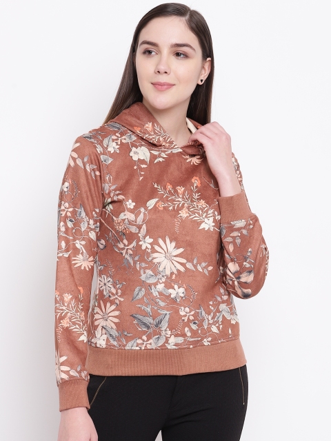 

Monte Carlo Women Brown & Beige Printed Velvet Finish Hooded Sweatshirt