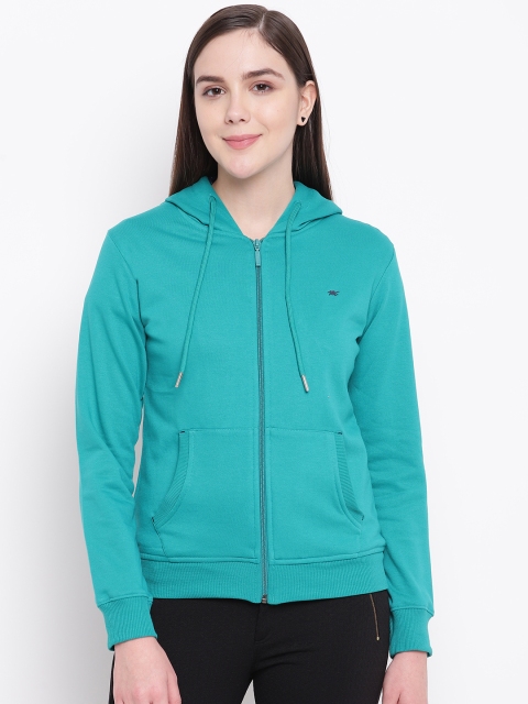 

Monte Carlo Women Turquoise Blue Solid Hooded Sweatshirt