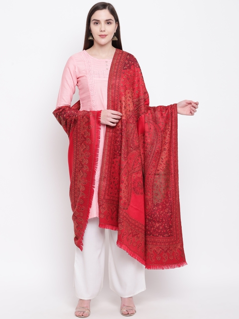 

Monte Carlo Women Red & Brown Woven Design Shawl