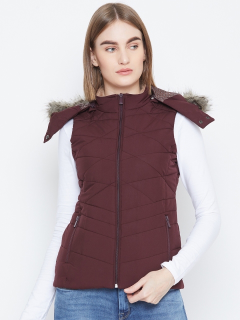 

Monte Carlo Women Burgundy Solid Hooded Parka Jacket