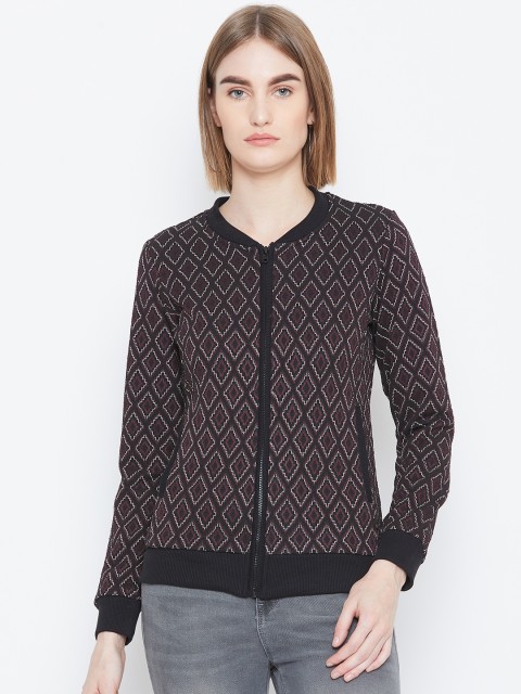 

Monte Carlo Women Burgundy & Black Self-Design Sweatshirt