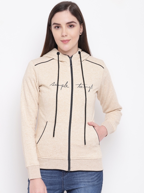 

Monte Carlo Women Cream-Coloured Printed Hooded Sweatshirt