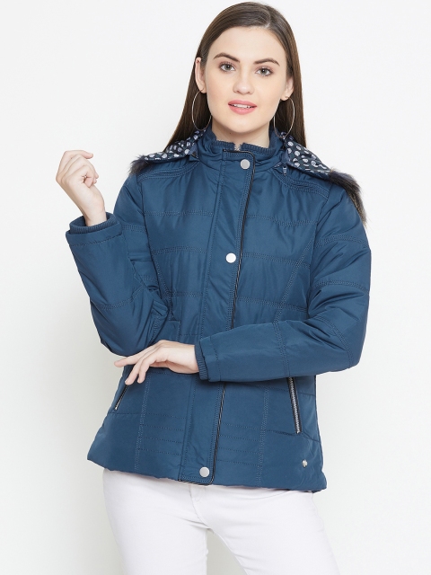 

Monte Carlo Women Teal Blue Solid Hooded Parka Jacket