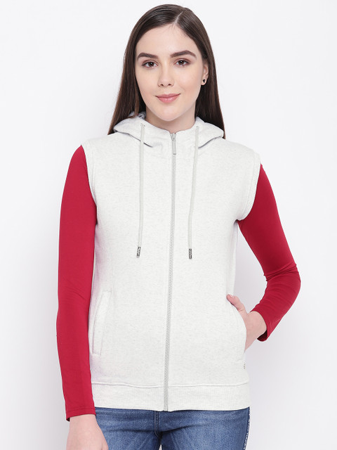 

Monte Carlo Women Off-White Self-Design Hooded Sweatshirt