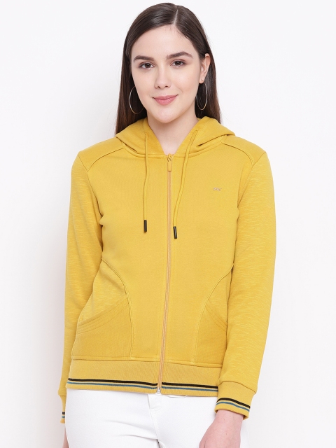 

Monte Carlo Women Mustard Yellow Solid Hooded Sweatshirt