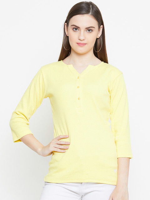 

Monte Carlo Women Yellow Solid Round Neck T-shirt
