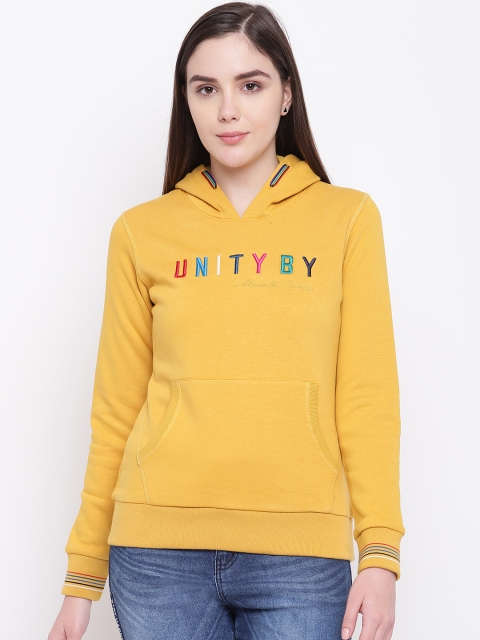 

Monte Carlo Women Mustard Yellow Solid Hooded Sweatshirt