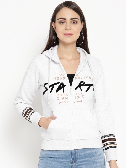 

Monte Carlo Women Off-White Printed Hooded Sweatshirt