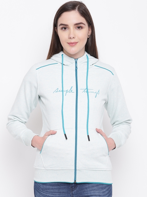 

Monte Carlo Women Blue Embossed Printed Hooded Sweatshirt