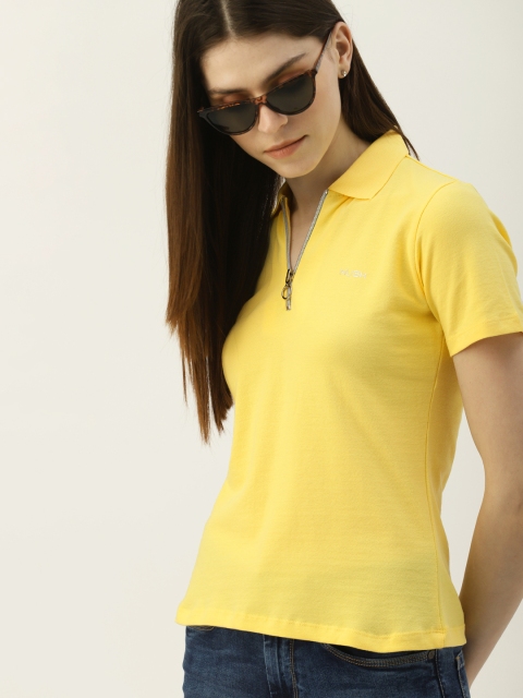 

NUSH Women Yellow Solid Polo Collar T-shirt