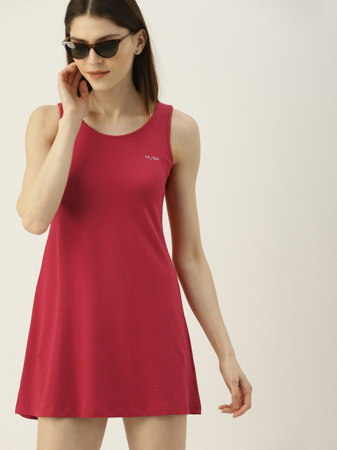 

NUSH Women Solid Red A-Line Dress