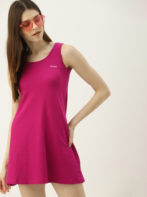 

NUSH Women Solid Pink Fit and Flare Dress