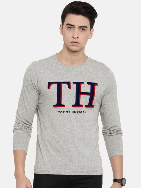 

Tommy Hilfiger Men Grey Melange Printed Round Neck T-shirt