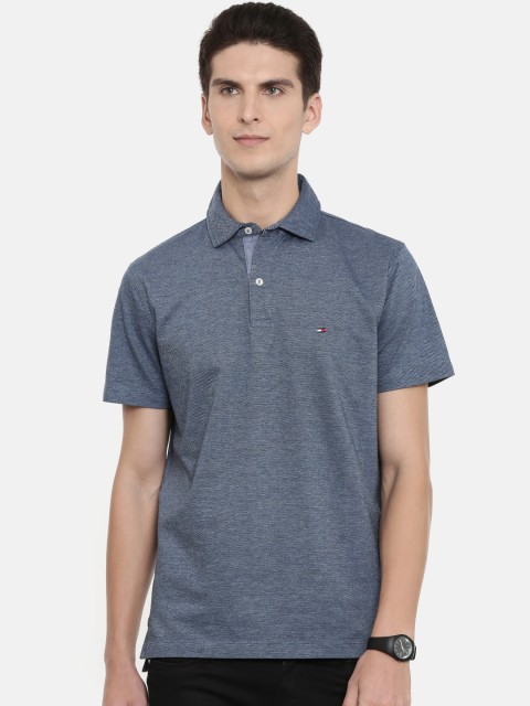 

Tommy Hilfiger Men Navy Blue Self Design Polo Collar T-shirt