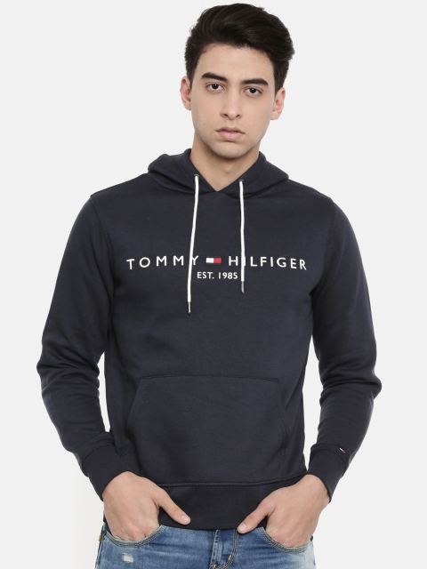 

Tommy Hilfiger Men Navy Blue Embroidered Hooded Sweatshirt