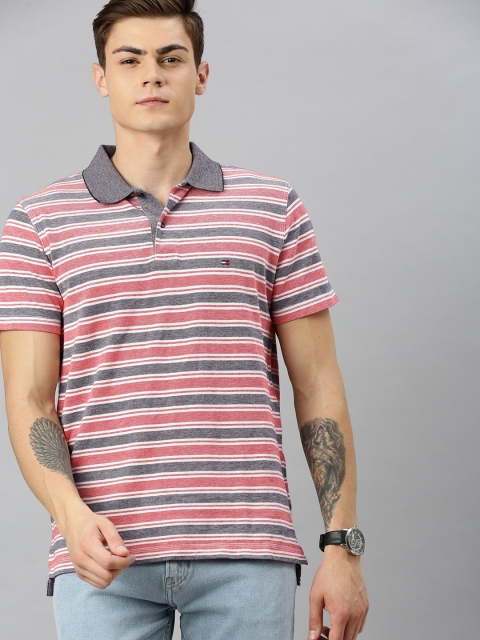 

Tommy Hilfiger Men Red & Grey Striped Polo Collar T-shirt