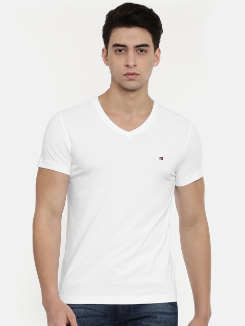 

Tommy Hilfiger Men White Solid V-Neck T-shirt