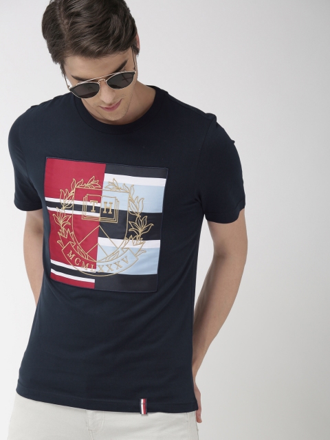 

Tommy Hilfiger Men Navy Blue Printed Round Neck T-shirt