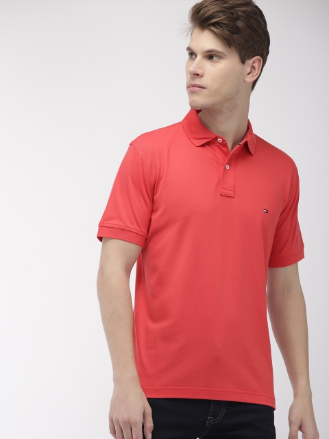 

Tommy Hilfiger Men Coral Red Solid Polo Collar T-shirt