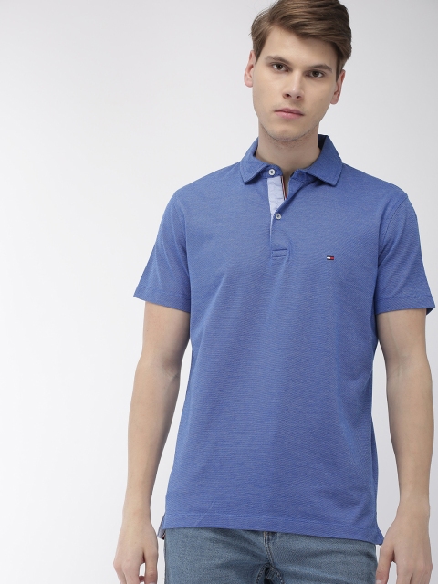 

Tommy Hilfiger Men Blue & White Dual-toned Solid Polo Collar T-shirt