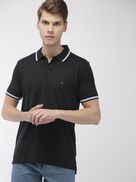 

Tommy Hilfiger Men Black Solid Polo Collar T-shirt