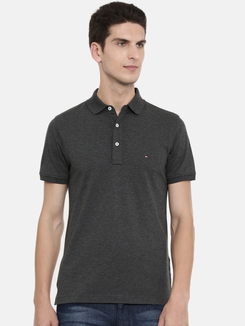 

Tommy Hilfiger Men Charcoal Solid Polo Collar Pure Cotton T-shirt