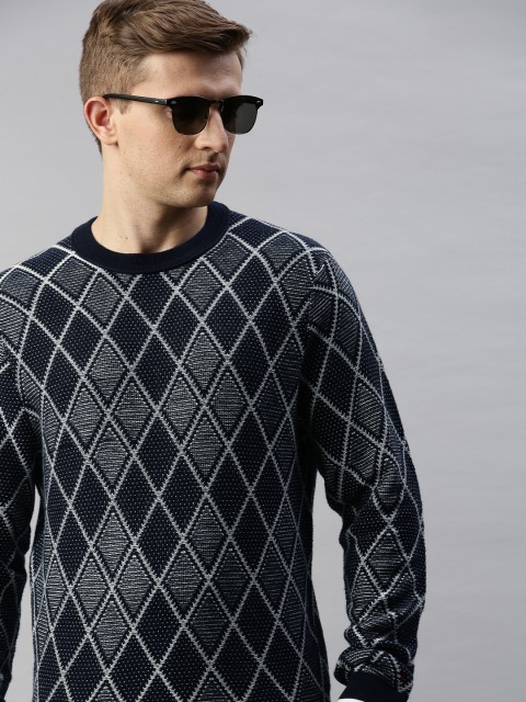 

Tommy Hilfiger Men Navy Blue Self Design Pullover Sweater