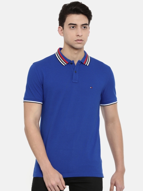 

Tommy Hilfiger Men Blue Solid Polo Collar T-shirt