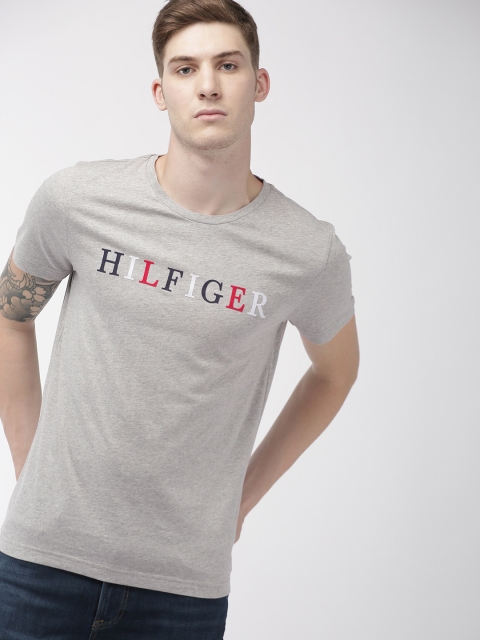 

Tommy Hilfiger Men Grey Melange Printed Round Neck T-shirt
