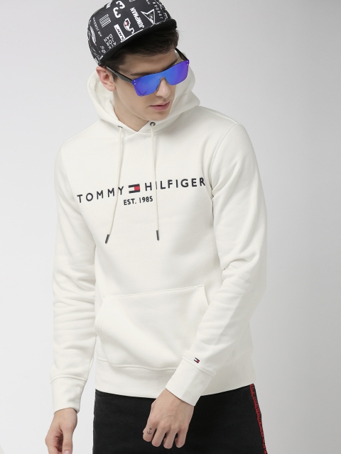 

Tommy Hilfiger Men Off-White Embroidered Hooded Sweatshirt