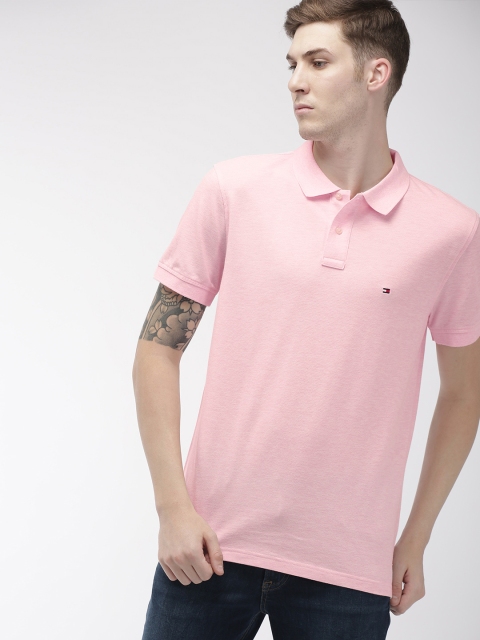 

Tommy Hilfiger Men Pink Solid Polo Collar Pure Cotton T-shirt