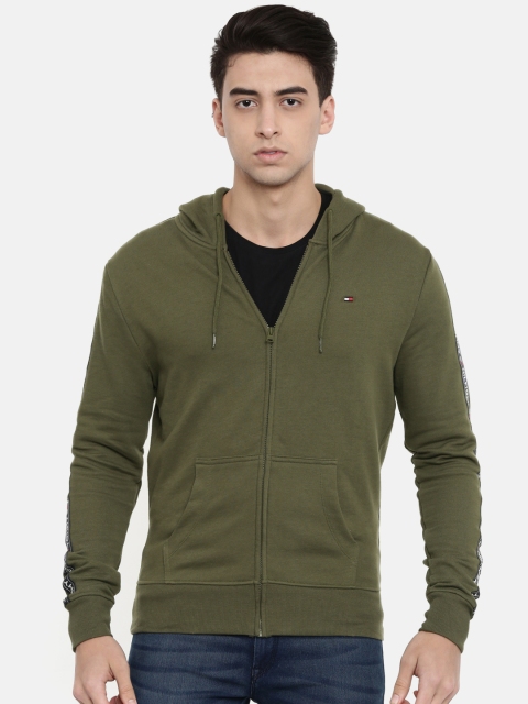 

Tommy Hilfiger Men Olive Green Solid Hooded Sweatshirt