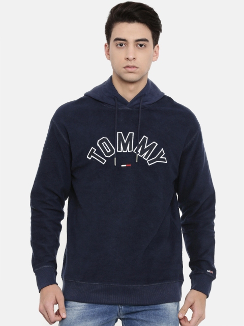 

Tommy Hilfiger Men Navy Blue Embroidered Hooded Sweatshirt