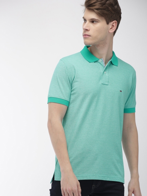 

Tommy Hilfiger Men Sea Green Solid Polo Collar T-shirt