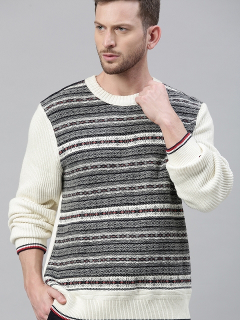 

Tommy Hilfiger Men Off-White Striped Pullover Sweater