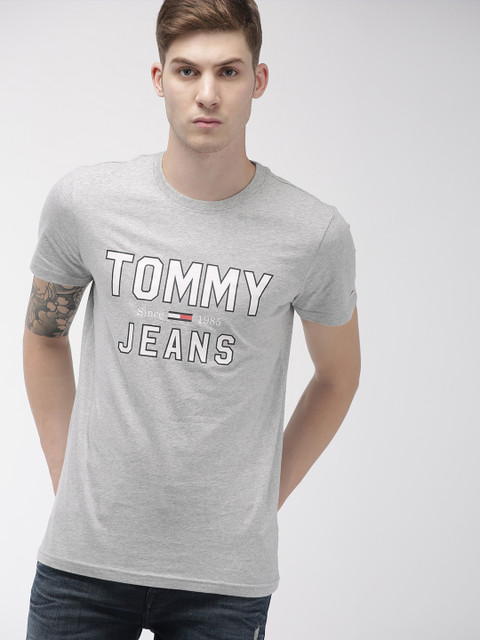 

Tommy Hilfiger Men Grey Melange Printed Round Neck T-shirt