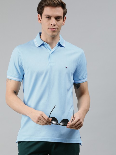

Tommy Hilfiger Men Blue Solid Polo Collar T-shirt