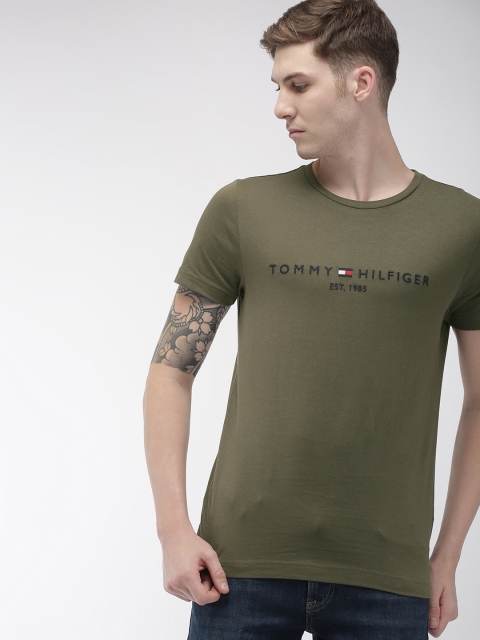 

Tommy Hilfiger Men Olive Green Printed Round Neck T-shirt
