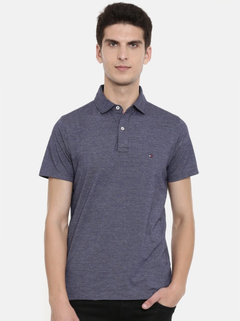 

Tommy Hilfiger Men Navy Blue Self Design Polo Collar T-shirt