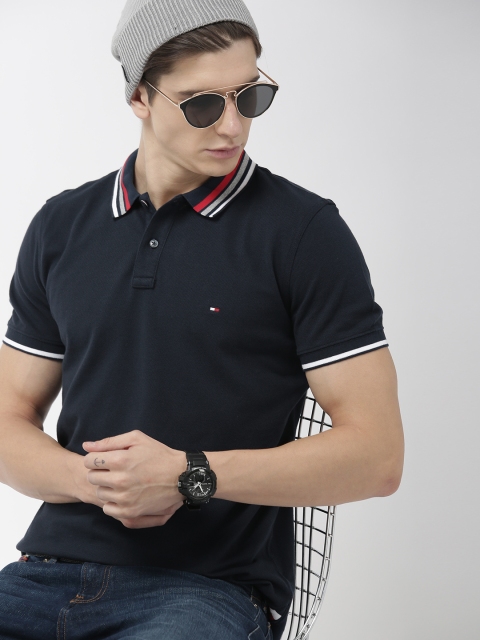 

Tommy Hilfiger Men Navy Blue Solid Polo Collar T-shirt
