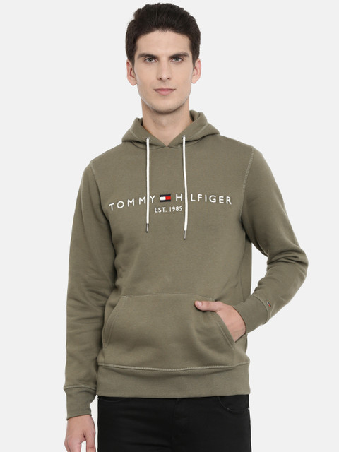 

Tommy Hilfiger Men Olive Green Embroidered Hooded Sweatshirt