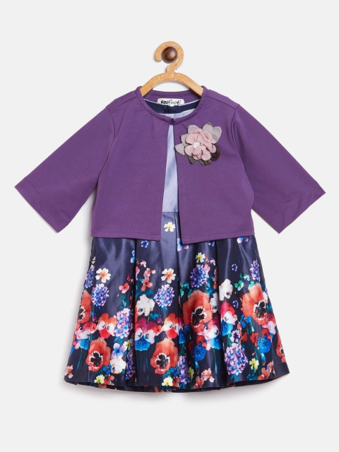 

Nauti Nati Girls Purple Printed Fit & Flare Dress with Shrug